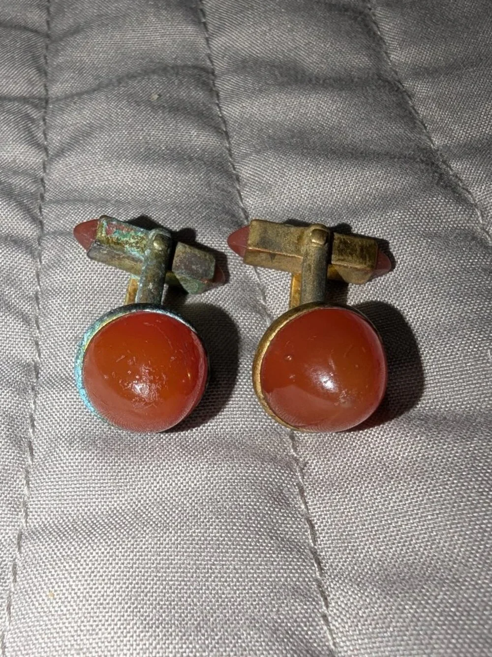 Vintage Swank Cufflinks Carnelian Orange Cabochon Gold Tone AS IS 7480
